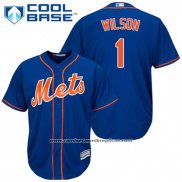 Camiseta Beisbol Hombre New York Mets Mookie Wilson 1 Azul Alterno Primera Cool Base