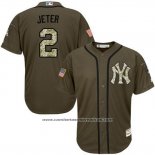 Camiseta Beisbol Hombre New York Yankees 2 Derek Jeter Verde Salute To Service