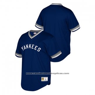 Camiseta Beisbol Hombre New York Yankees Cooperstown Collection Mesh Wordmark V-Neck Azul