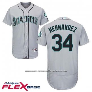 Camiseta Beisbol Hombre Seattle Mariners 34 Felix Hernandez Gris Flex Base