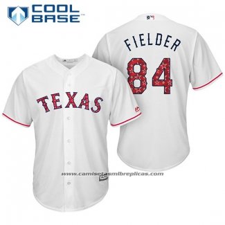 Camiseta Beisbol Hombre Texas Rangers 2017 Estrellas y Rayas Prince Fielder Blanco Cool Base