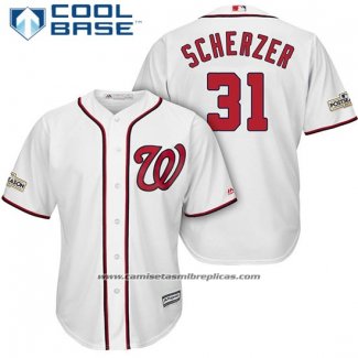 Camiseta Beisbol Hombre Washington Nationals 2017 Postemporada Max Scherzer Blanco Cool Base