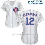 Camiseta Beisbol Mujer Chicago Cubs 12 Kyle Schwarber Cool Base Blanco