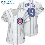 Camiseta Beisbol Mujer Chicago Cubs 2017 Postemporada 49 Jake Arrieta Blanco Cool Base