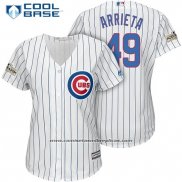 Camiseta Beisbol Mujer Chicago Cubs 2017 Postemporada 49 Jake Arrieta Blanco Cool Base