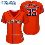Camiseta Beisbol Mujer Houston Astros 2017 World Series Campeones Justin Verlander Naranja Cool Base