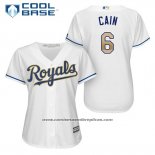 Camiseta Beisbol Mujer Kansas City Royals 6 Lorenzo Cain Blanco 2017 Cool Base