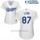 Camiseta Beisbol Mujer Los Angeles Dodgers 87 Jose De Leon Blanco Cool Base