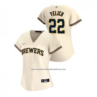 Camiseta Beisbol Mujer Milwaukee Brewers Christian Yelich 2020 Replica Primera Crema