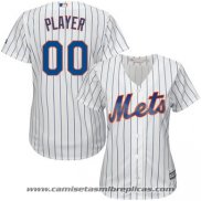 Camiseta Beisbol Mujer New York Mets Personalizada Blanco