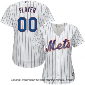 Camiseta Beisbol Mujer New York Mets Personalizada Blanco