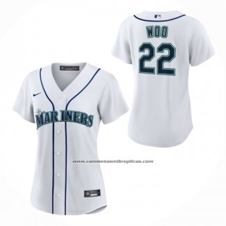 Camiseta Beisbol Mujer Seattle Mariners Bryan Woo Primera Replica Blanco