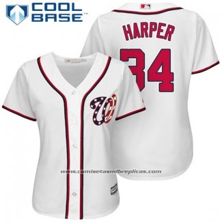 Camiseta Beisbol Mujer Washington Nationals 34 Bryce Harper Blanco 2017 Cool Base