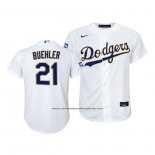 Camiseta Beisbol Nino Los Angeles Dodgers Walker Buehler 2021 Gold Program Replica Blanco