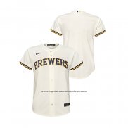 Camiseta Beisbol Nino Milwaukee Brewers Replica Primera Crema