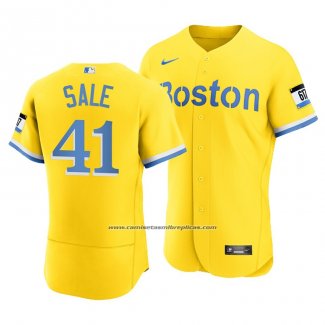 Camiseta Beisbol Hombre Boston Red Sox Chris Sale 2021 City Connect Autentico Oro