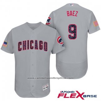 Camiseta Beisbol Hombre Chicago Cubs 2017 Estrellas y Rayas Cubs 9 Javier Baez Gris Flex Base