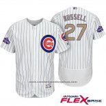 Camiseta Beisbol Hombre Chicago Cubs 27 Addison Russell Blanco Oro Flex Base