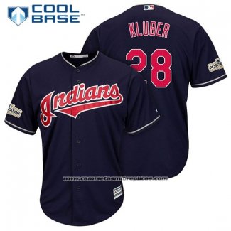 Camiseta Beisbol Hombre Cleveland Indians 2017 Postemporada 28 Corey Kluber Azul Cool Base