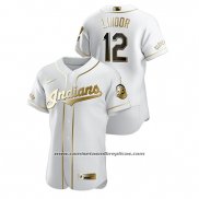 Camiseta Beisbol Hombre Cleveland Indians Francisco Lindor Golden Edition Autentico Blanco