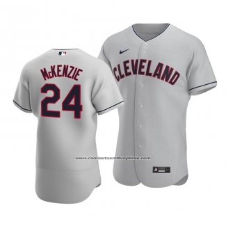 Camiseta Beisbol Hombre Cleveland Indians Triston Mckenzie Autentico Road Gris