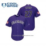 Camiseta Beisbol Hombre Colorado Rockies Trevor Story Cool Base Entrenamiento de Primavera 2019 Violeta