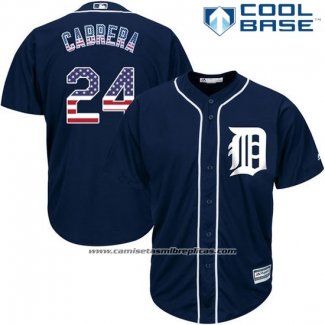 Camiseta Beisbol Hombre Detroit Tigers Miguel Cabrera 24 Azul Estrellas y Rayas Cool Base