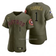 Camiseta Beisbol Hombre Houston Astros Carlos Correa Camuflaje Digital Verde 2021 Salute To Service