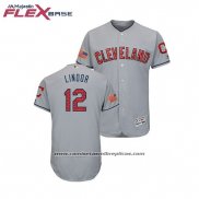 Camiseta Beisbol Hombre Indians Francisco Lindor 2018 Stars & Stripes Flex Base Gris