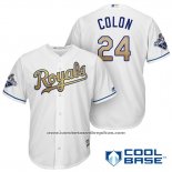 Camiseta Beisbol Hombre Kansas City Royals Campeones 24 Christian Colon Cool Base Oro