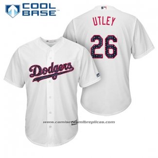 Camiseta Beisbol Hombre Los Angeles Dodgers 2017 Estrellas y Rayas Chase Utley Blanco Cool Base