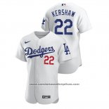 Camiseta Beisbol Hombre Los Angeles Dodgers Clayton Kershaw Autentico Blanco