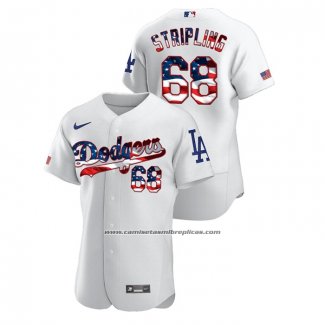 Camiseta Beisbol Hombre Los Angeles Dodgers Ross Stripling 2020 Stars & Stripes 4th of July Blanco