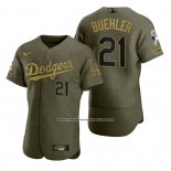 Camiseta Beisbol Hombre Los Angeles Dodgers Walker Buehler Camuflaje Digital Verde 2021 Salute To Service