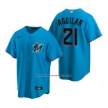 Camiseta Beisbol Hombre Miami Marlins Jesus Aguilar Replica Alterno Azul