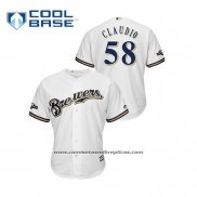 Camiseta Beisbol Hombre Milwaukee Brewers Alex Claudio 2019 Postemporada Cool Base Blanco