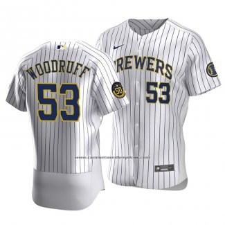 Camiseta Beisbol Hombre Milwaukee Brewers Brandon Woodruff Autentico Primera Blanco