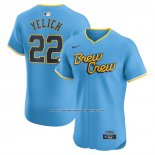 Camiseta Beisbol Hombre Milwaukee Brewers Christian Yelich 2025 City Connect Elite Azul