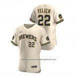 Camiseta Beisbol Hombre Milwaukee Brewers Christian Yelich Autentico 2020 Alterno Crema