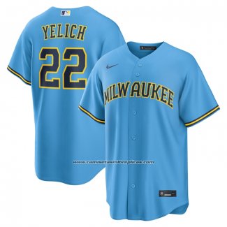 Camiseta Beisbol Hombre Milwaukee Brewers Christian Yelich Segunda Replica Azul Claro