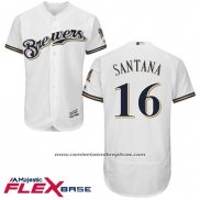 Camiseta Beisbol Hombre Milwaukee Brewers Domingo Santana Blanco Autentico Collection Flex Base Custom