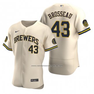 Camiseta Beisbol Hombre Milwaukee Brewers Mike Brosseau Autentico Alterno Crema