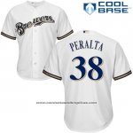 Camiseta Beisbol Hombre Milwaukee Brewers Wily Peralta Blanco Autentico Collection Cool Base Custom