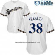 Camiseta Beisbol Hombre Milwaukee Brewers Wily Peralta Blanco Autentico Collection Cool Base Custom