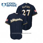 Camiseta Beisbol Hombre Milwaukee Brewers Zach Davies Cool Base Entrenamiento de Primavera 2019 Azul