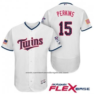 Camiseta Beisbol Hombre Minnesota Twins 2017 Estrellas y Rayas Glen Perkins Blanco Flex Base