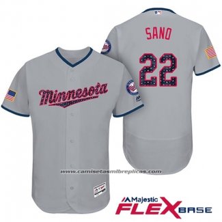 Camiseta Beisbol Hombre Minnesota Twins 2017 Estrellas y Rayas Miguel Sano Gris Flex Base