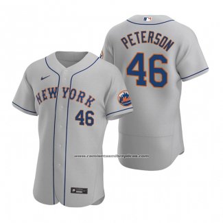 Camiseta Beisbol Hombre New York Mets David Peterson 46 Autentico Road Gris