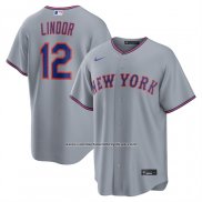 Camiseta Beisbol Hombre New York Mets Francisco Lindor Segunda Replica Gris