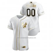 Camiseta Beisbol Hombre New York Yankees Personalizada Golden Edition Authentic Blanco